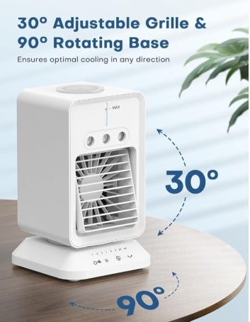 Mini Cooler for Room Auto Rotate, 3 Spray Modes, Cold Air, Mini Fan Top Ice Chamber, USB Compatible Air Cooler for Room Cooling, Low Power Consumption