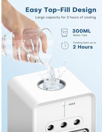 Mini Cooler for Room Auto Rotate, 3 Spray Modes, Cold Air, Mini Fan Top Ice Chamber, USB Compatible Air Cooler for Room Cooling, Low Power Consumption